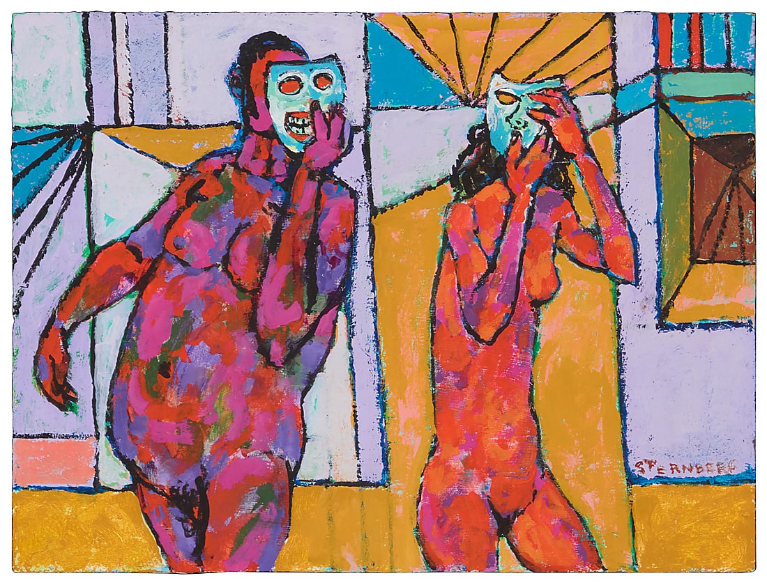 Harry Sternberg (1904-2002), Nude figures with masks: Harry Sternberg (1904-2002) Nude figures with masks Oil on panel Signed lower right: Sternberg 9 x 12 in. Provenance: Private collection, San Diego, CA