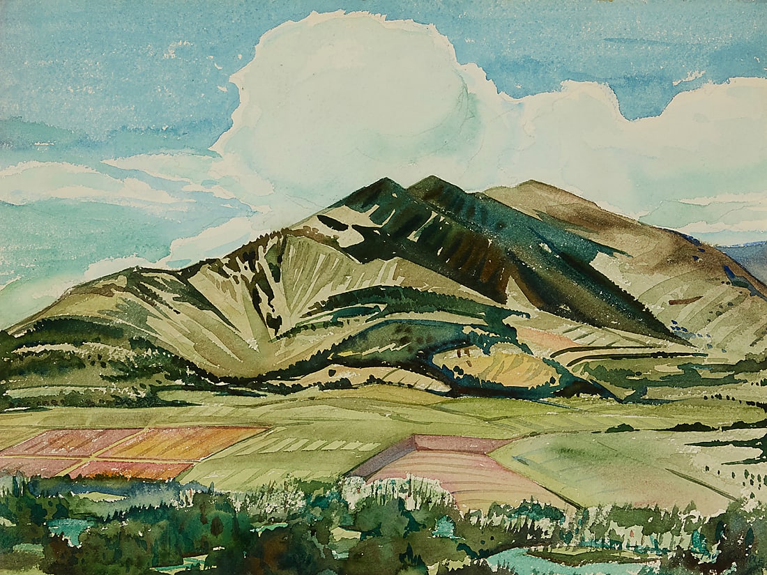 Paul Sample (1896-1974), Mountain and valley landscape: Paul Sample (1896-1974) Mountain and valley landscape Watercolor on paper Signed lower right: Paul Sample Image/Sheet: 15 x 19 1/2 in. Provenance: Private Estate, California