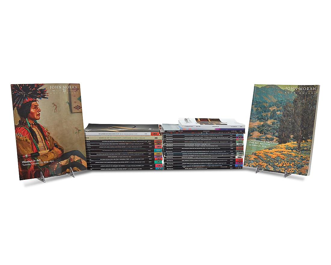 A large group of Bonhams auction catalogues: A large group of Bonhams auction catalogues Circa 2018 to 2023 Together with a few from Christie's and John Moran Auctioneers 26 pieces approximately Heights ranging from 10 to 11 in.
