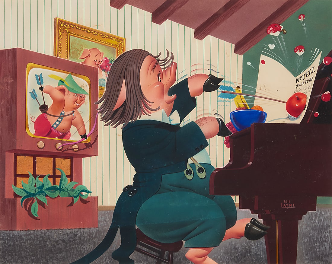 Bill Layne (1911-2005), "William Tell Overture": Bill Layne (1911-2005) "William Tell Overture" Acrylic on board Signed lower right: Bill Layne; titled by repute Sight: 10 x 12 1/2 in. Provenance: Private Estate, California