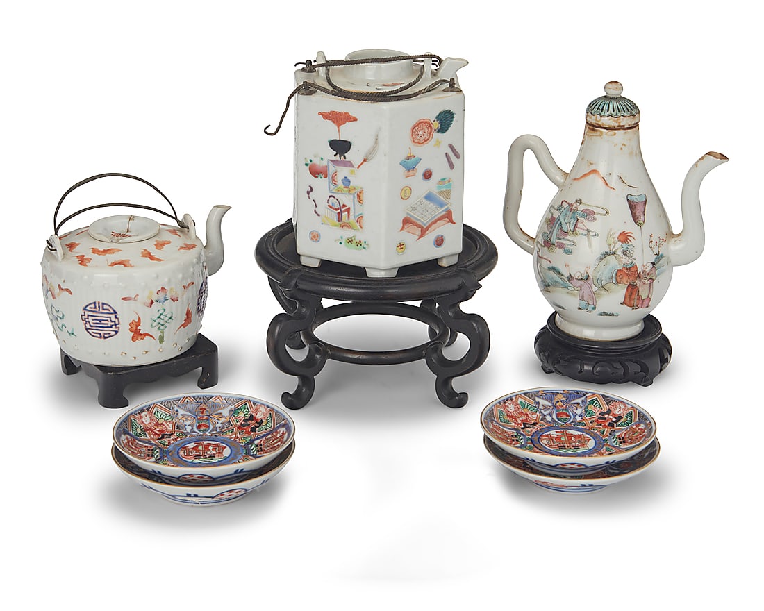 A group of East Asian polychrome enameled porcelain tea wares (1 of 6)