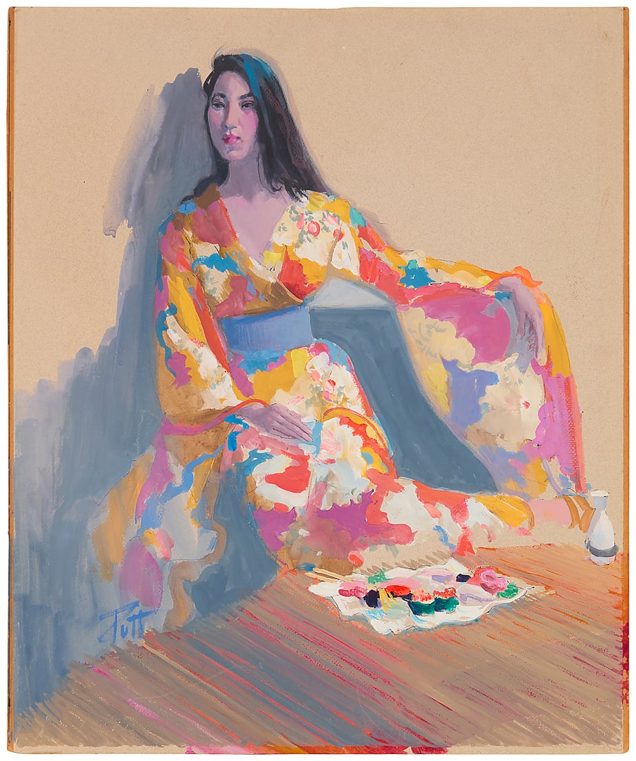 Donald "Putt" Putman (1926-2007), "Sushi": Donald "Putt" Putman (1926-2007) "Sushi" Acrylic on paper mounted to board Signed lower left: Putt; titled in purple ink on a label affixed verso 24 x 20 in.