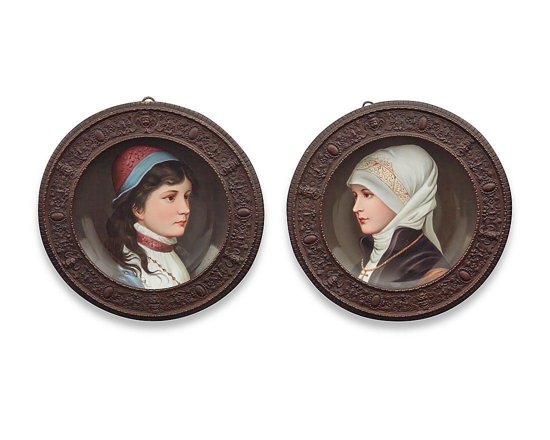 A pair of Vienna style bronze framed porcelain cabinet plates (1 of 4)