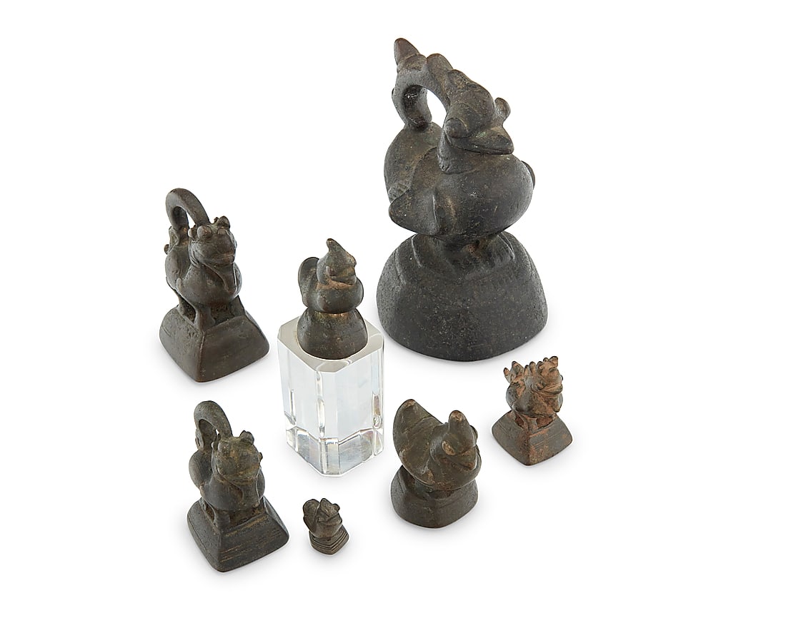 An assembled set of Burmo-Thai bronze figural opium weights (1 of 2)