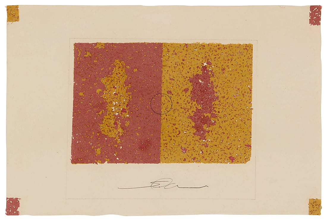 Shoichi Ida (1941-2006), "Untitled," circa 1990: Shoichi Ida (1941-2006) "Untitled," circa 1990 Mixed media collage on handmade paper Signed in pencil lower center: S. Ida; titled and dated in ink in another hand on the frame's backing paper Sheet: 