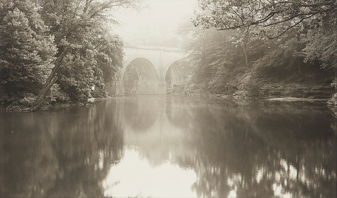 Dick Arentz (b. 1935), "Garrison Railroad Bridge, Kentucky," 1988: Dick Arentz (b. 1935) "Garrison Railroad Bridge, Kentucky," 1988 Platinum print on paper Edition: 7/50 Signed, titled, dated, numbered, and inscribed in ink in the lower margin: Arentz 88 / 1220422;