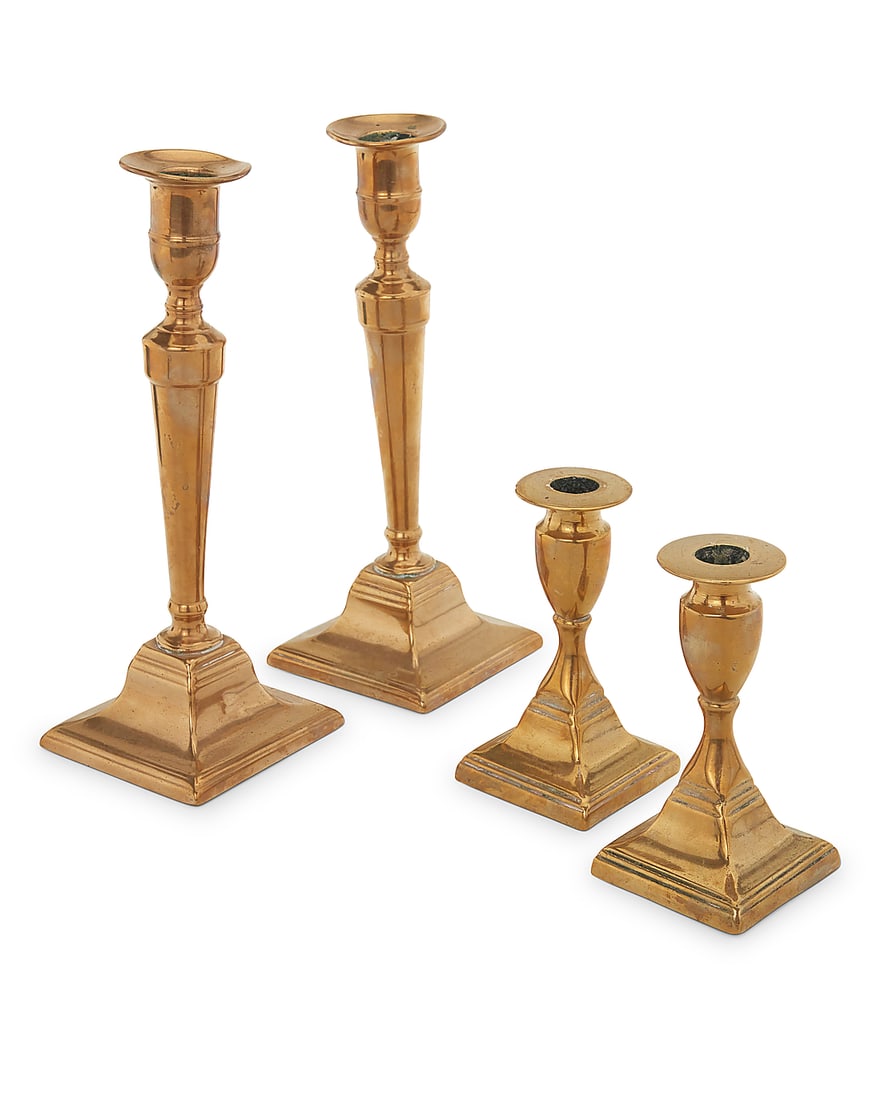 Two pairs of Georgian brass candlesticks (1 of 4)