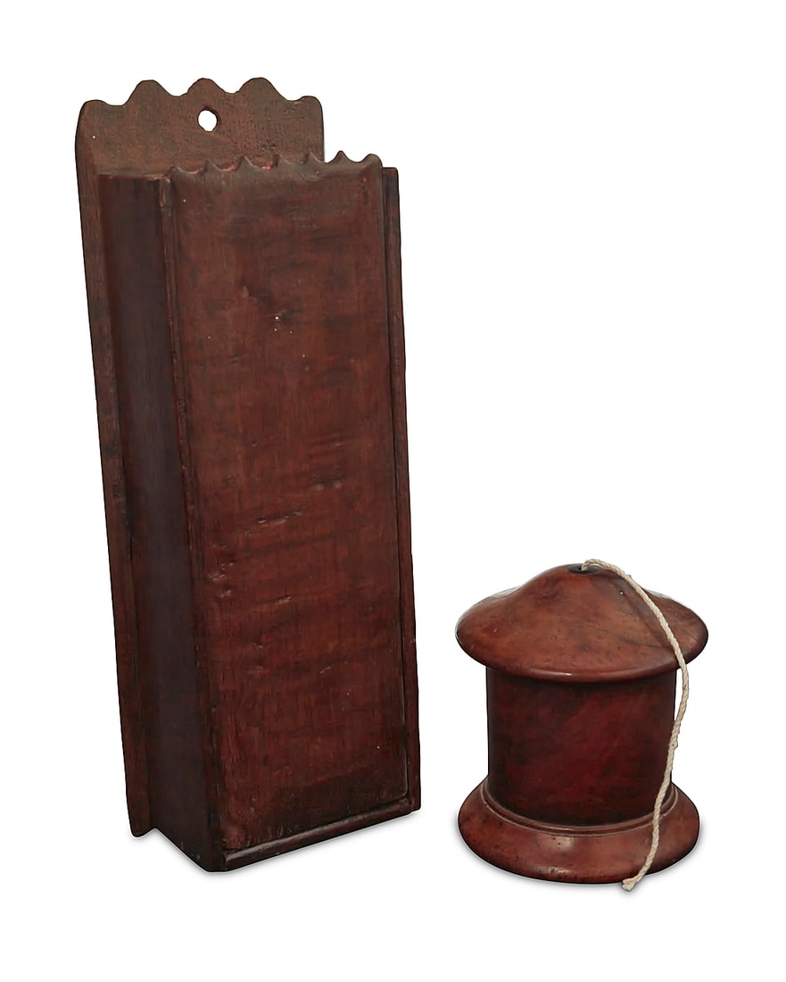 A Georgian burl walnut twine box and Queen Anne oak candle box (1 of 3)