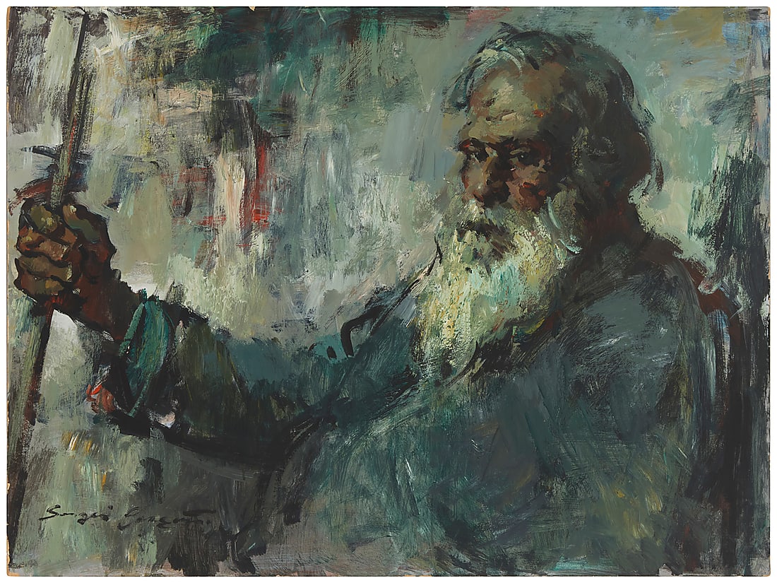 Sergei Bongart (1918-1985), Portrait of a bearded man: Sergei Bongart (1918-1985) Portrait of a bearded man Oil on board Signed lower left: Sergei Bongart 30 x 40 1/8 in. Provenance: The Estate of Sergei Bongart