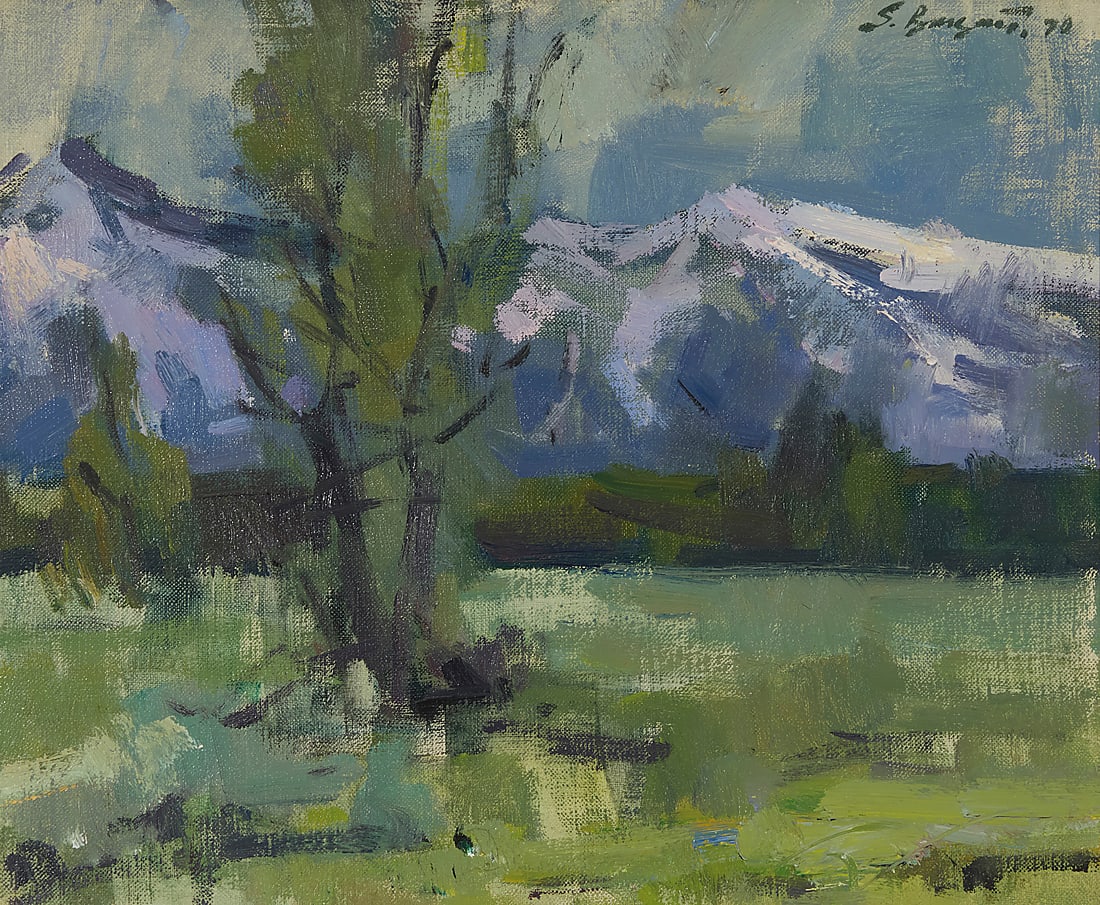 Sergei Bongart (1918-1985), Tree in a mountain landscape, 1970: Sergei Bongart (1918-1985) Tree in a mountain landscape, 1970 Oil on canvas Signed and dated upper right: S. Bongart 70 14 x 17 in. Provenance: The Estate of Sergei Bongart