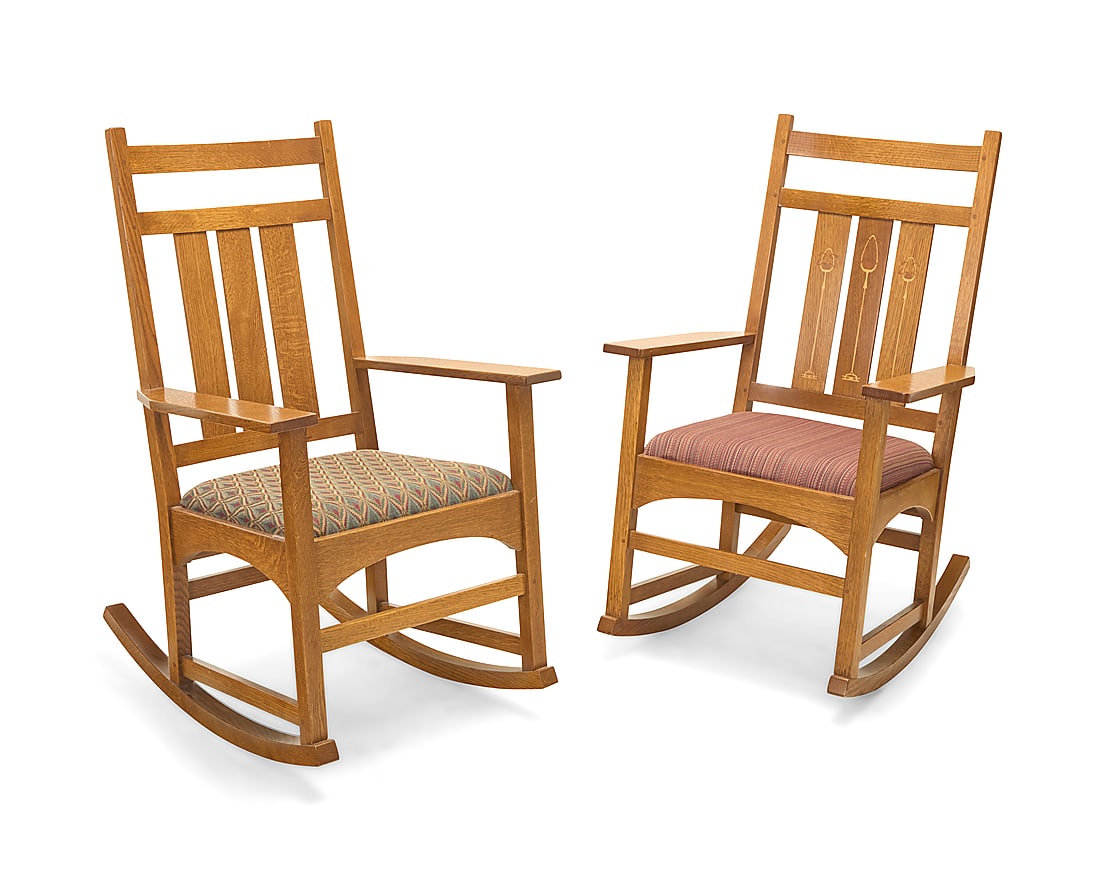 Two Stickley quarter sawn oak rocking chairs, no. 35 (1 of 10)