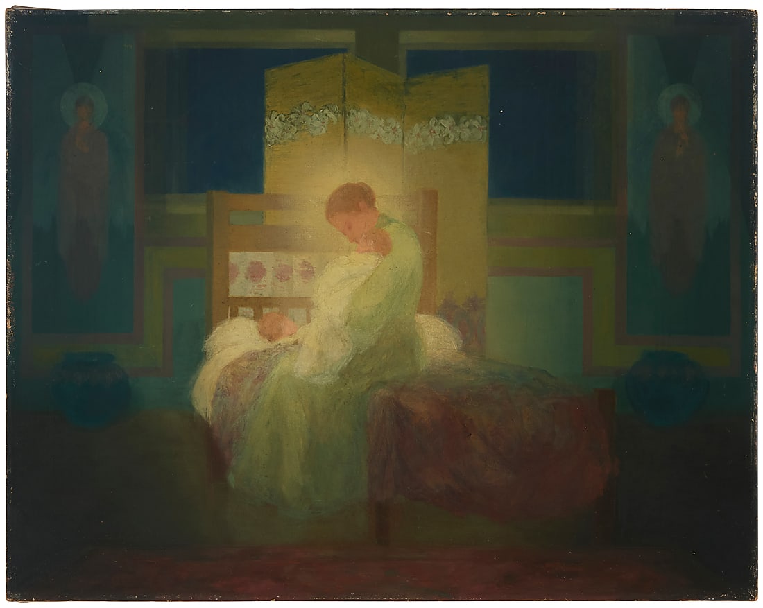 Clarence Braley (1854-1927), "Tender Moment": Clarence Braley (1854-1927) "Tender Moment" Oil on canvas Faintly signed lower left: Clarence Braley; titled by repute 22 1/8 x 28 1/4 in. Provenance: Sold: Doyle, New York, NY, "Doyle at Home,"