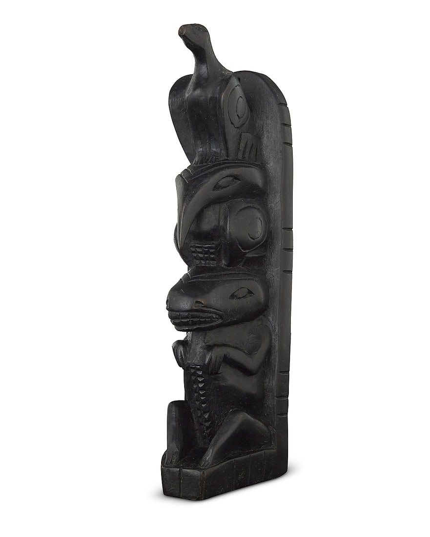 A Northwest Coast style painted carved wood model totem (1 of 5)