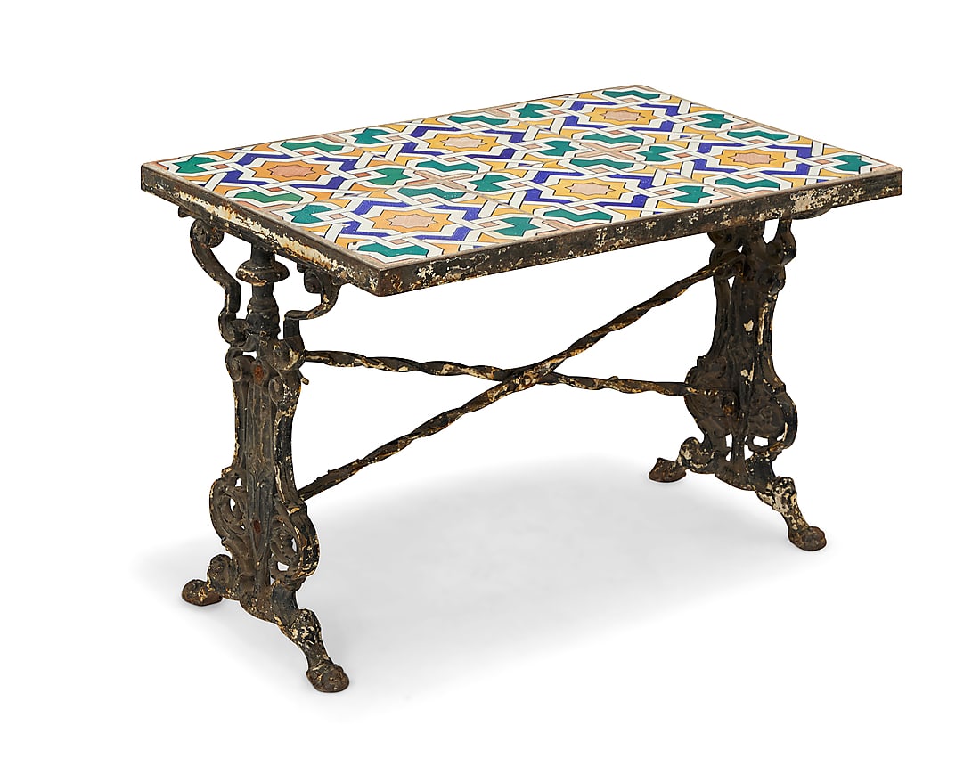 A tile top cast iron low table - 2