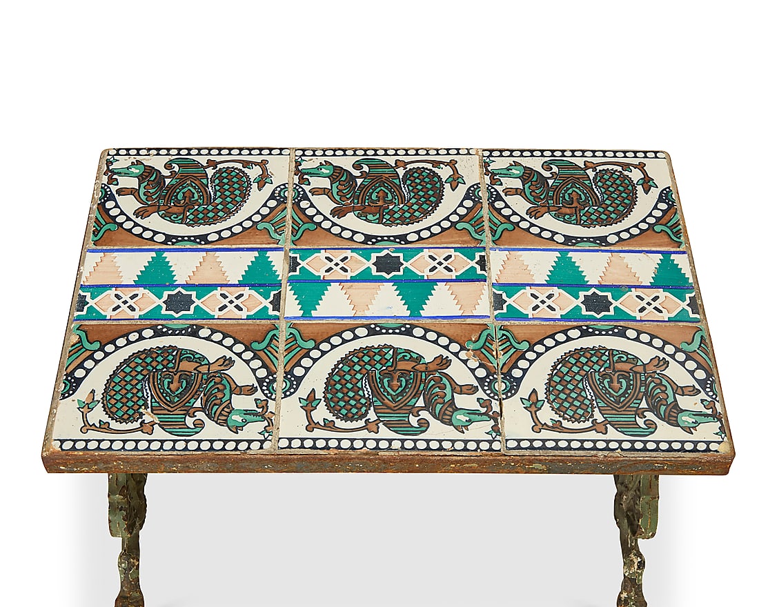 A tile top cast iron low table - 3