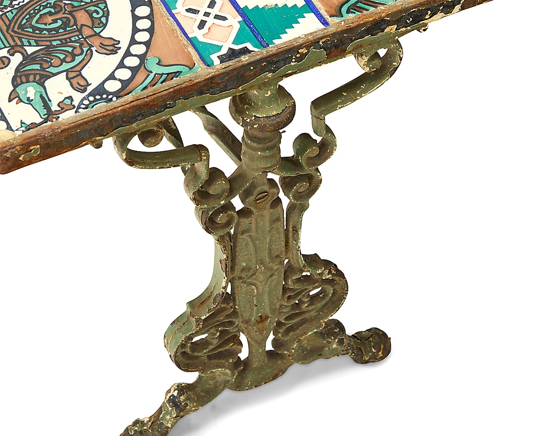 A tile top cast iron low table - 5