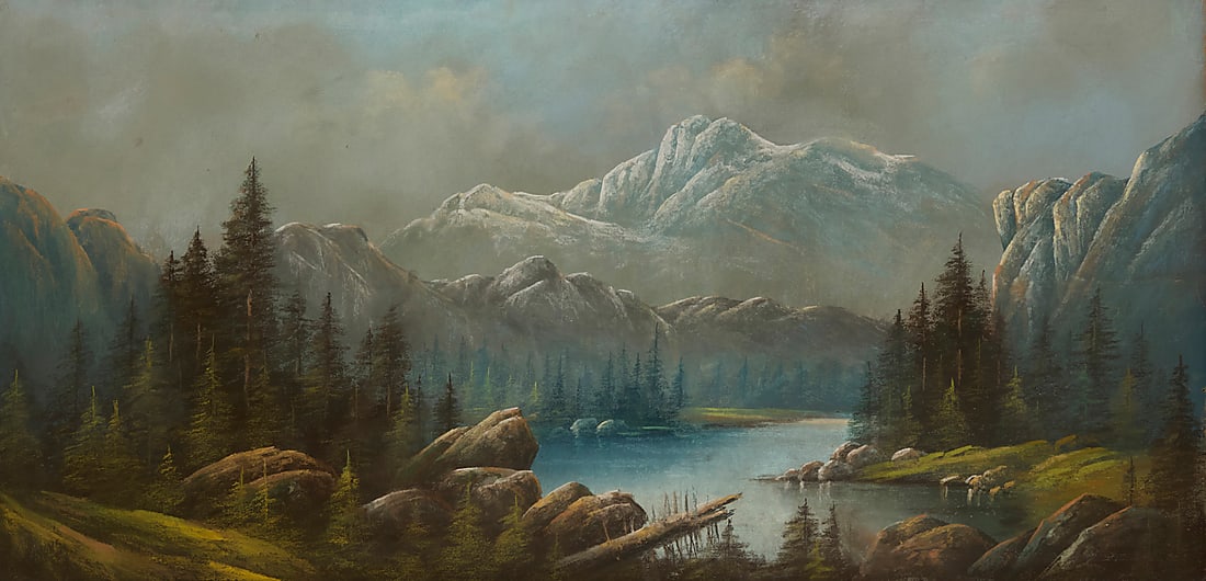 Carl Sammons (1883-1968), Lake in a mountain landscape: Carl Sammons (1883-1968) Lake in a mountain landscape Pastel on paper Signed lower left: Sammons Sight: 13 1/2 x 27 1/2 in.