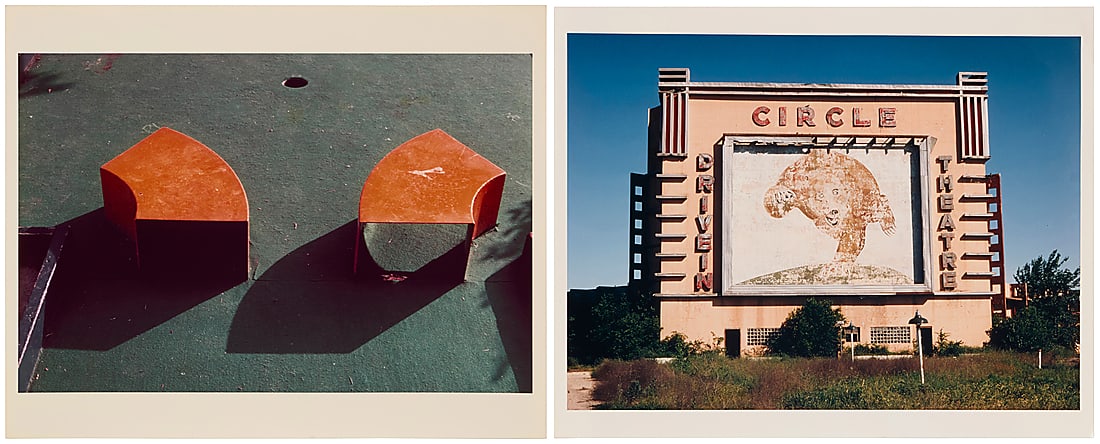 John Samuel Margolies, (1940-2016): John Samuel Margolies (1940-2016) Two works: "Circle Drive-In Theatre," from the "Roadside America Series," 1982 Large format Kodak color photograph on paper Signed, titled, dated, and inscribed in