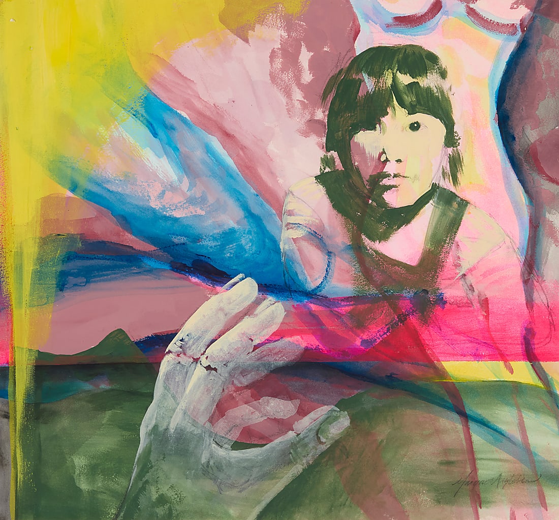 Late 20th Century Pop Art School: Late 20th Century Pop Art School Portrait of a child and a hand Gouache and watercolor on paper Signed indistinctly "Margart A [?]" in pencil lower right Sheet: 15 1/2 x 16 1/2 in.
