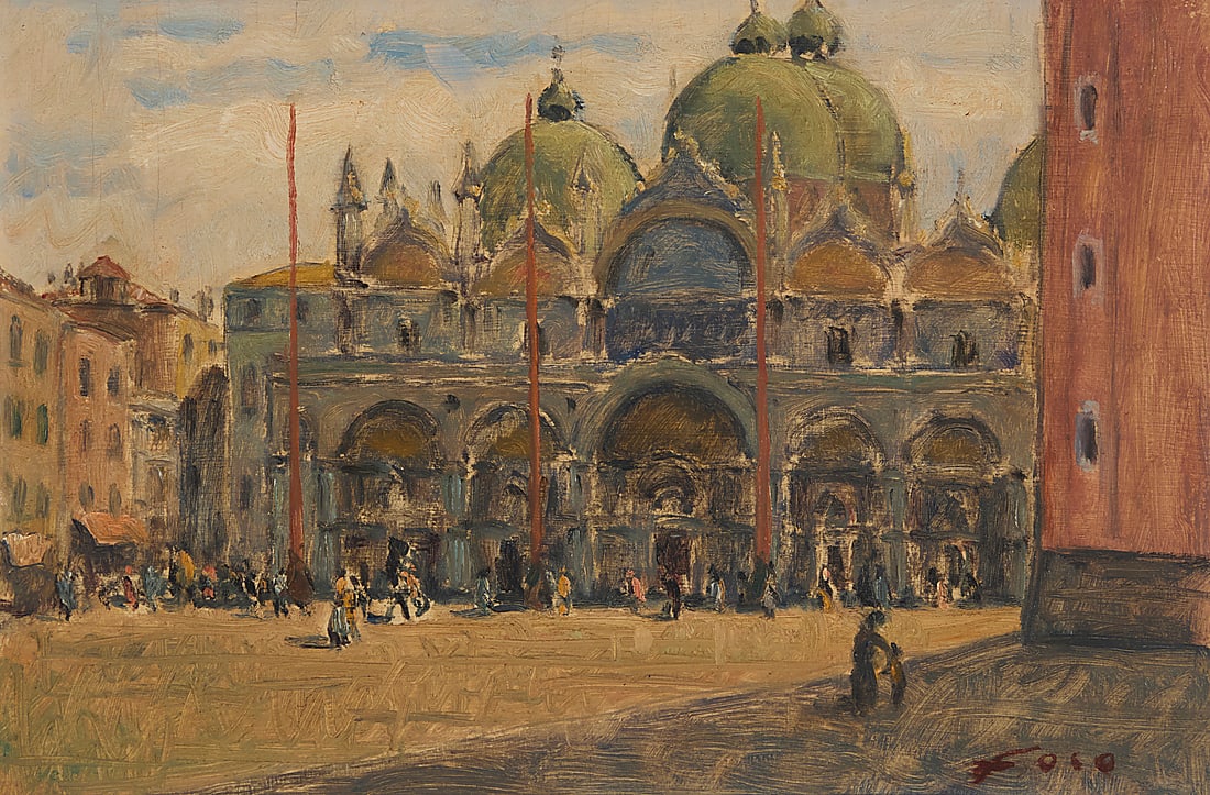 20th Century Italian school: 20th Century Italian school Venetian scene Oil on panel Signed lower right: Foco 11 3/4 x 17 3/4 in. Provenance: Private Estate, California