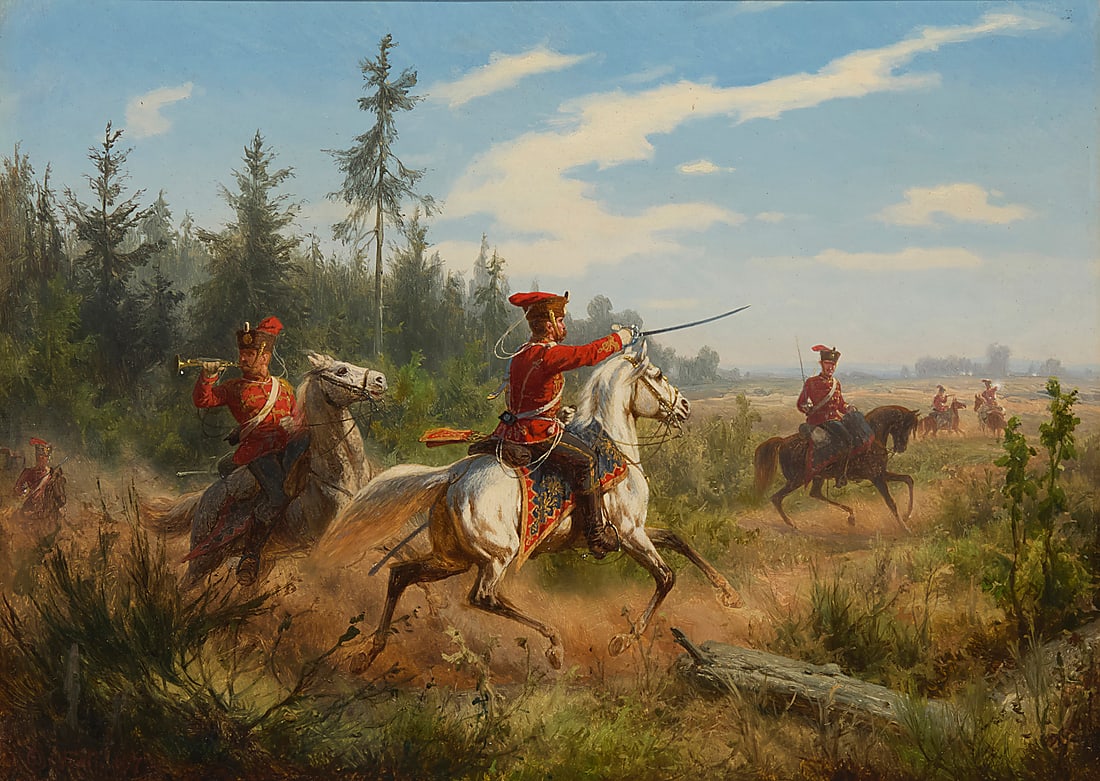 Christian Sell (1831-1883), Prussian cavaliers, 1873: Christian Sell (1831-1883) Prussian cavaliers, 1873 Oil on panel Signed and dated lower left: Chr. Sell 1873 12 x 16 1/2 in. Provenance: Private Estate, California