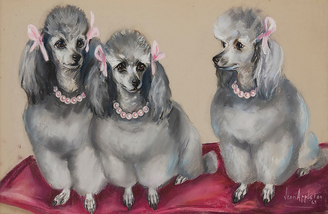 Jean Appleton (1911-2003), Three fancy poodles, 1963: Jean Appleton (1911-2003) Three fancy poodles, 1963 Pastel on paper Signed and dated lower right: Jean Appleton / '63 Sight: 19 1/2 x 29 1/2 in. Provenance: Private Estate, California