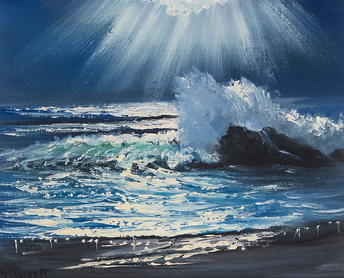 Violet Parkhurst (1921-2008), Nocturnal seascape: Violet Parkhurst (1921-2008) Nocturnal seascape Oil on canvasboard Signed lower left: Parkhurst 8 x 10 in.
