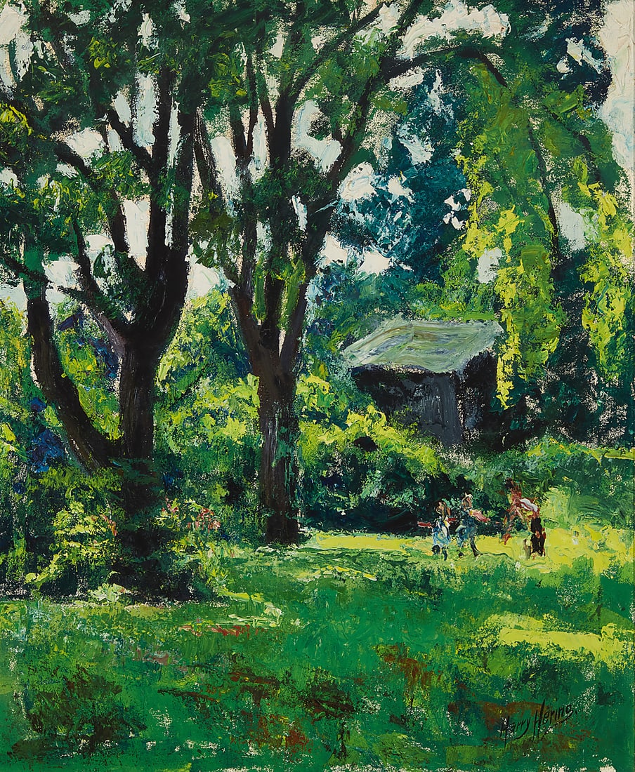 Harry Hering (1887-1967), "Summer Song": Harry Hering (1887-1967) "Summer Song" Oil on canvas Signed lower right: Harry Hering; titled and numbered "2," verso; titled again on an exhibition label affixed to the stretcher 30 x 25 in. Exhibit