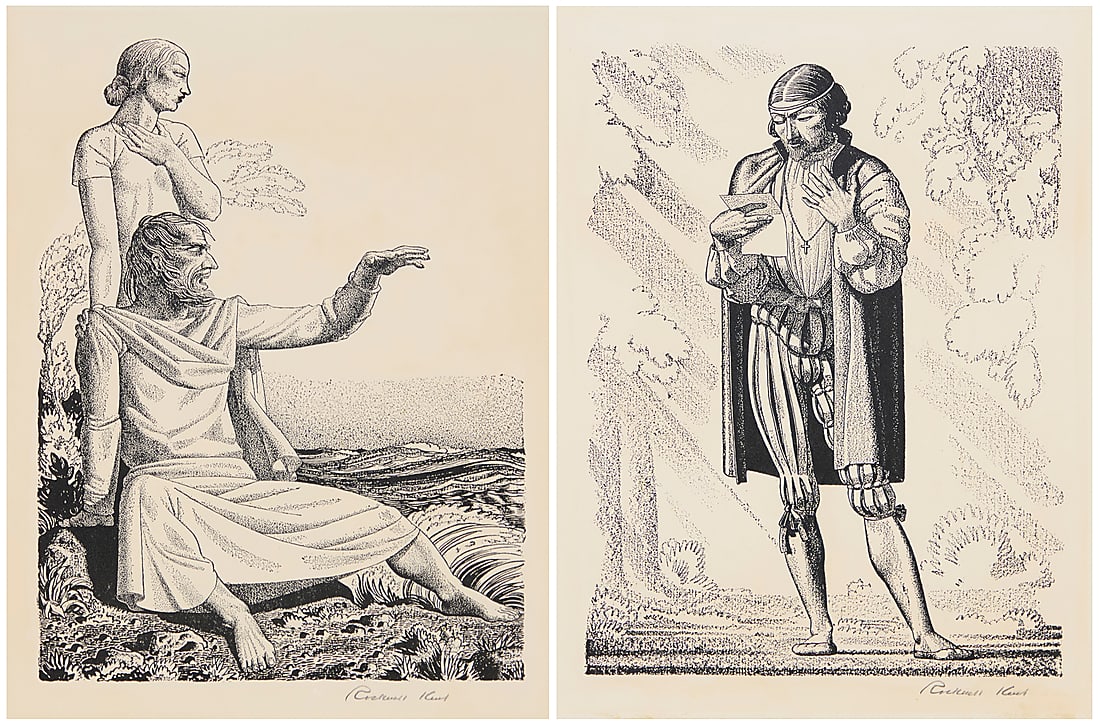 Rockwell Kent, (1882-1971): Rockwell Kent (1882-1971) Two plates, from "Forty Drawings Done by Rockwell Kent to Illustrated the Works of William Shakespeare," circa 1937 Two works: "I have done nothing but in the care of thee," 