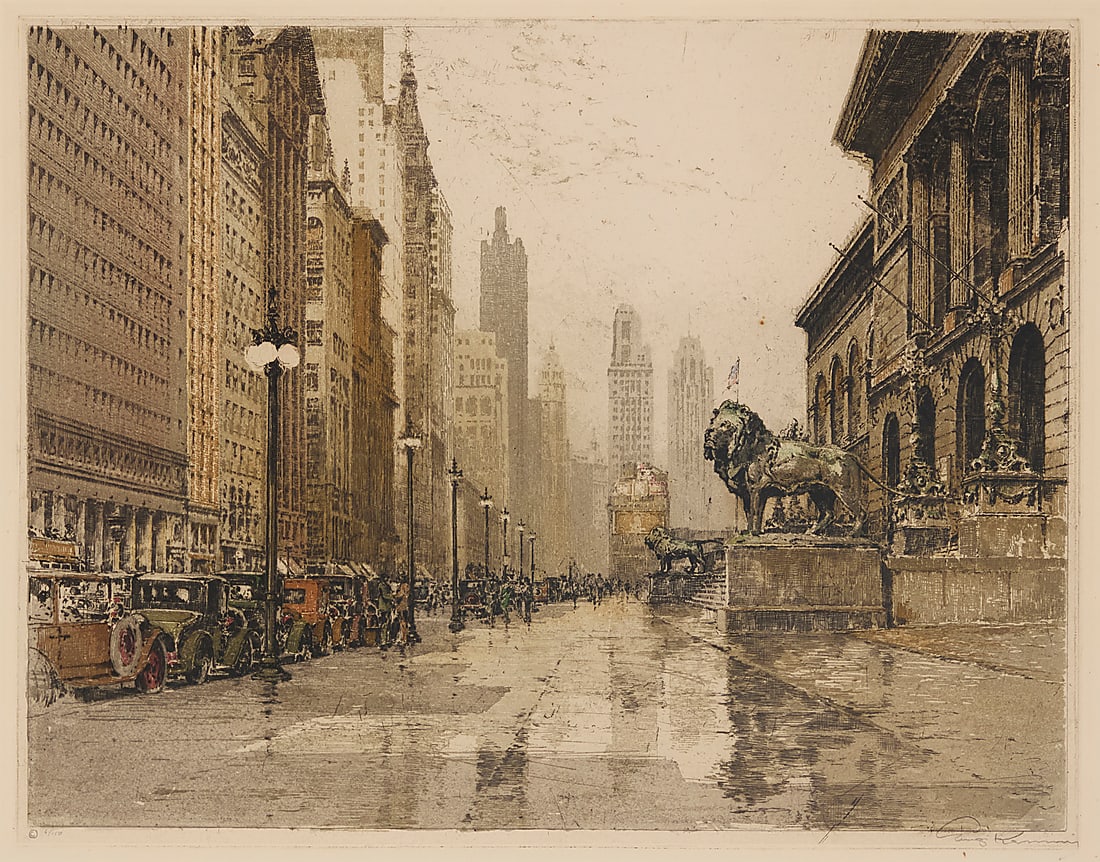 Luigi Kasimir (1881-1962), "Michigan Avenue, Chicago," 1930 (1 of 6)