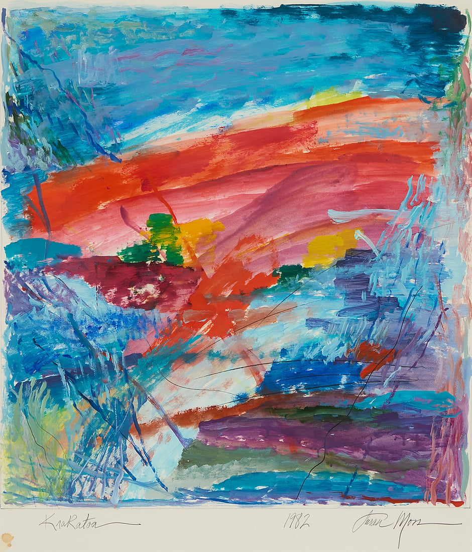 Susan Moss (b. 1944), "Krakatoa," 1982: Susan Moss (b. 1944) "Krakatoa," 1982 Acrylic and traces of pencil on paper Signed, titled, and dated in pencil along the lower edge: Susan Moss / 1982 Sight: 24 x 20 1/4 in.