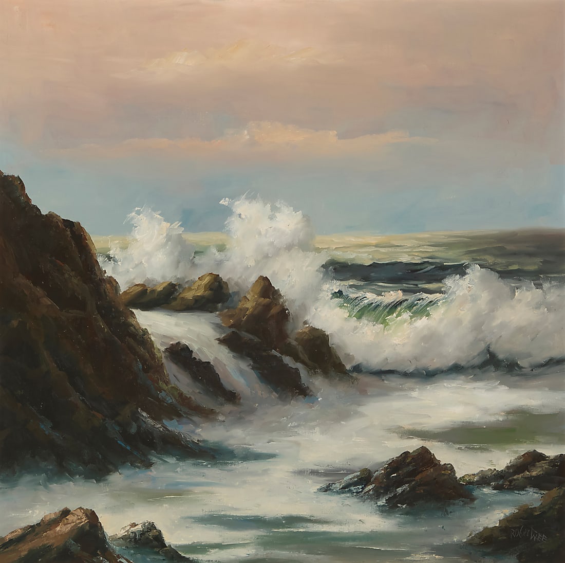 Robert Wee (b. 1927), Crashing waves on rocks (1 of 6)