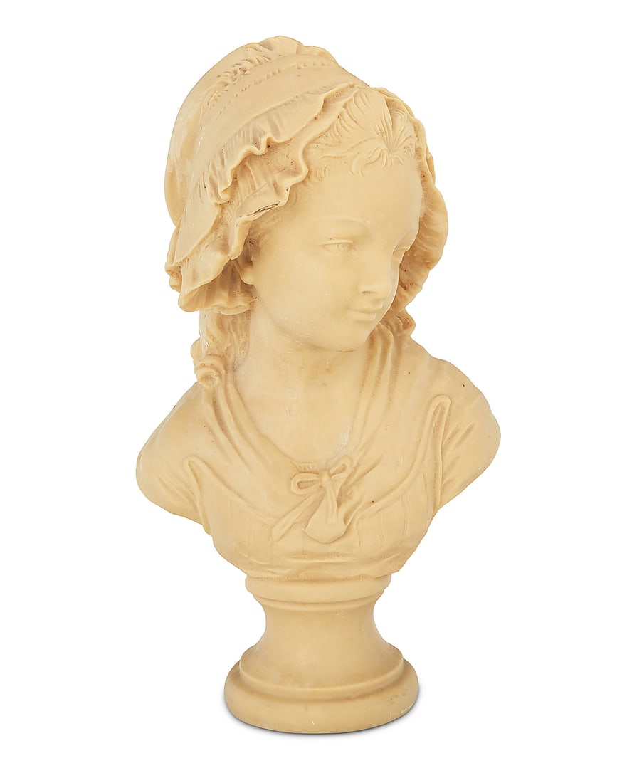 After Grinam Niam (19th/20th Century), A composite bust of a girl in a bonnet, 20th century: After Grinam Niam (19th/20th Century) A composite bust of a girl in a bonnet, 20th century Signed in the mold: Paris / Grinam Niam Height 17 3/4 in., width 10 in., depth 7 3/4 in. Provenance: Private