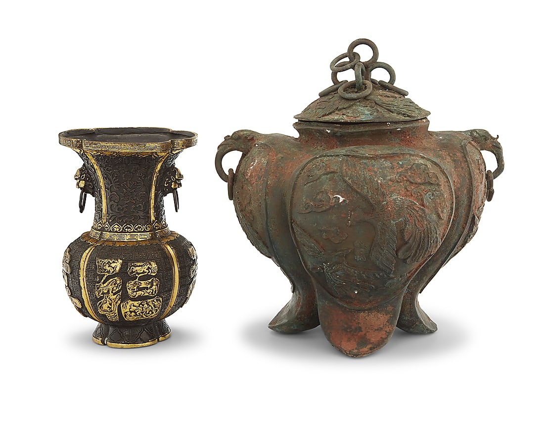 Five Chinese bronze table items (1 of 8)