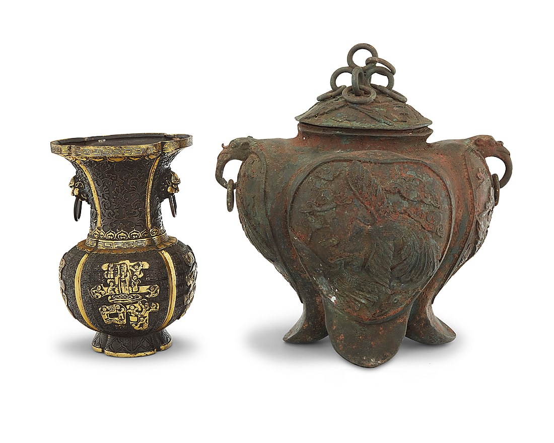 Five Chinese bronze table items - 3