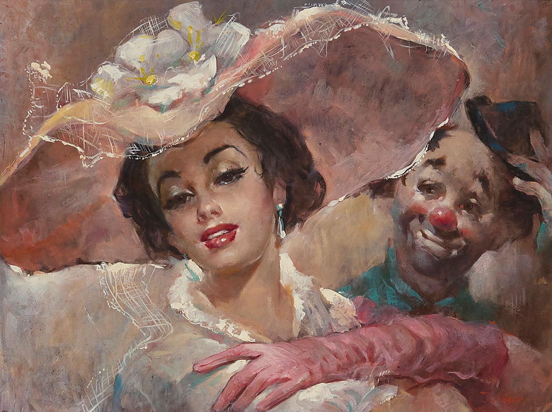 Julian Ritter (1909-2000), A lady and a clown: Julian Ritter (1909-2000) A lady and a clown Oil on panel Signed lower right: J. Ritter 12 1/4 x 16 1/4 in.