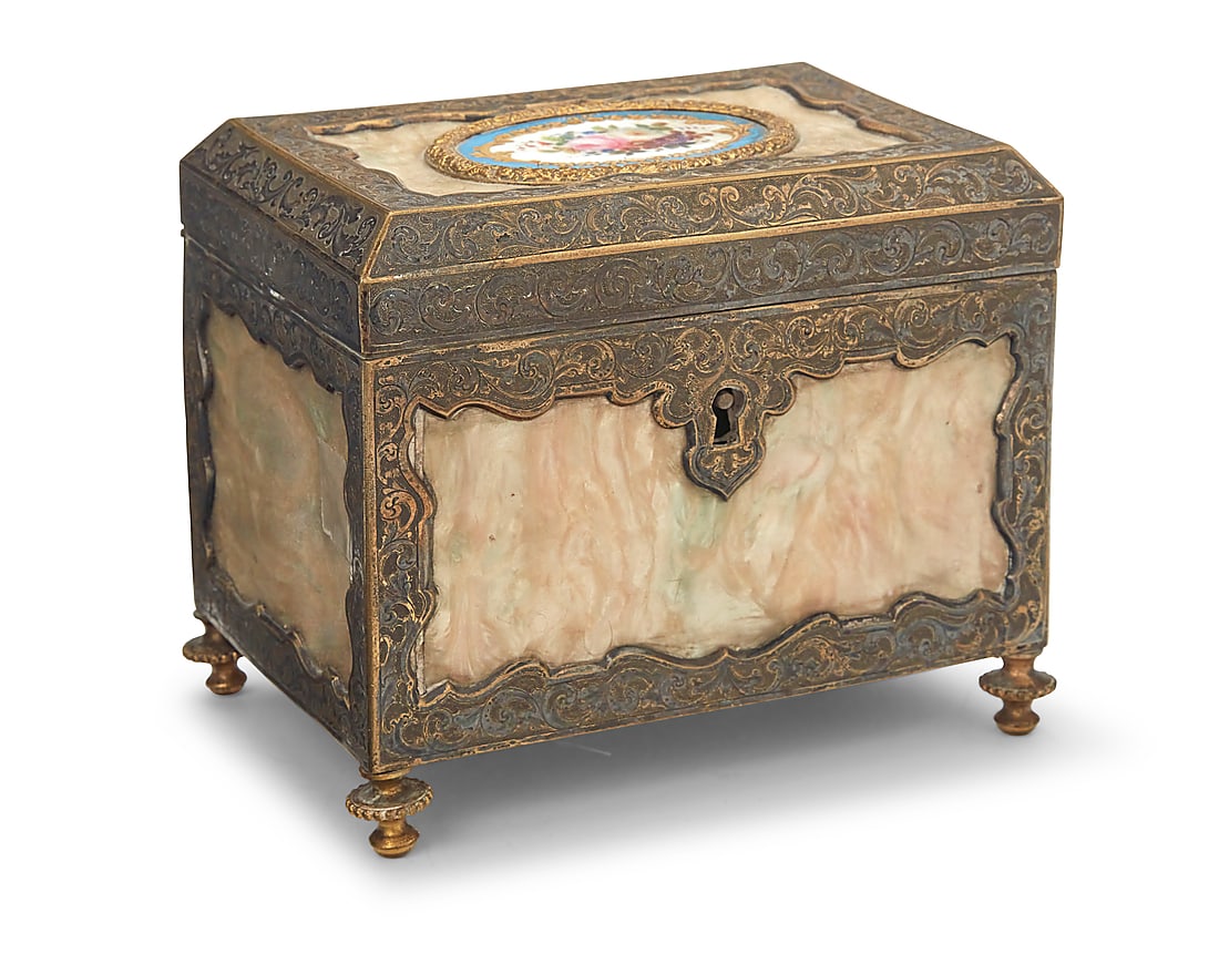 A porcelain mounted silvered and gilt jewelry box (1 of 5)