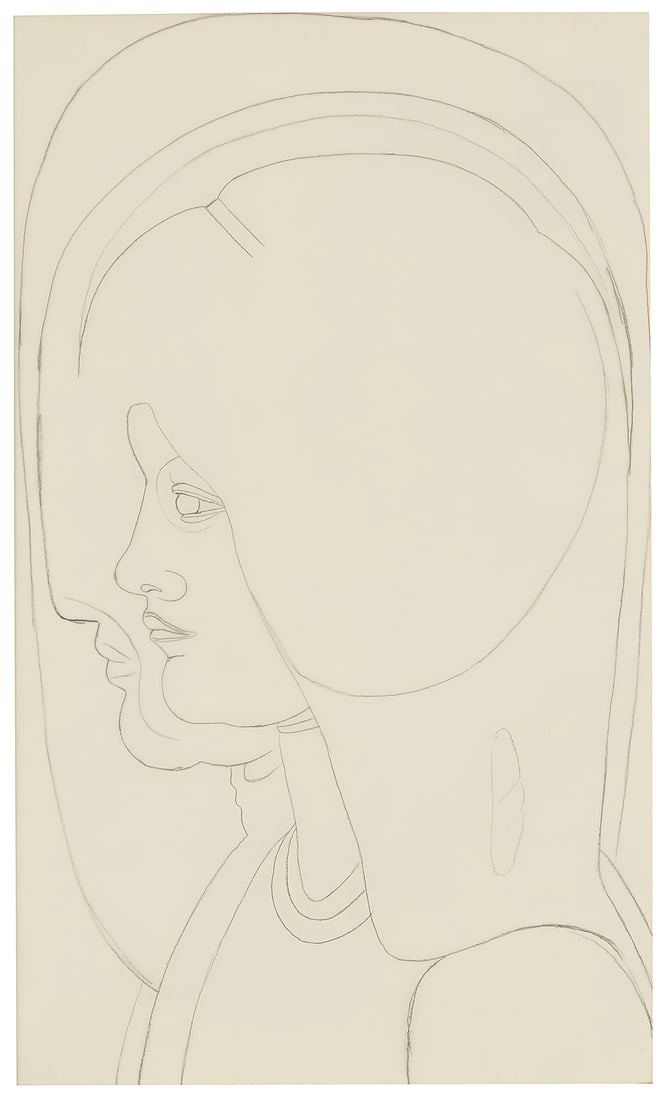Beniamino Bufano (1898-1970), Profile portrait of a woman: Beniamino Bufano (1898-1970) Profile portrait of a woman Pencil on faux vellum Appears unsigned Sight: 18 5/8 x 11 1/8 in. Provenance: Leo H. Hills, acquired directly from the artist Anna H. Hills,