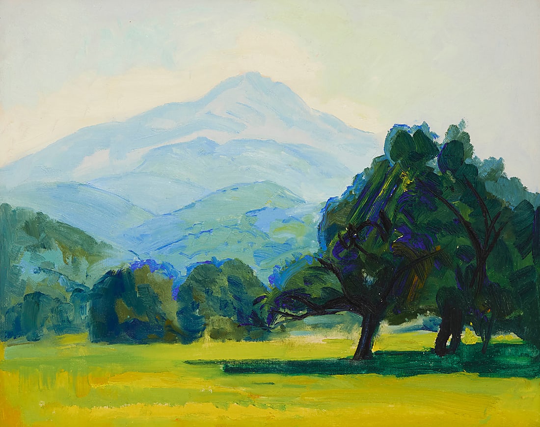 George Barker (1882-1965), Mountain landscape with trees: George Barker (1882-1965) Mountain landscape with trees Oil on canvasboard Stamped with the artist's signature verso 16 x 20 in.