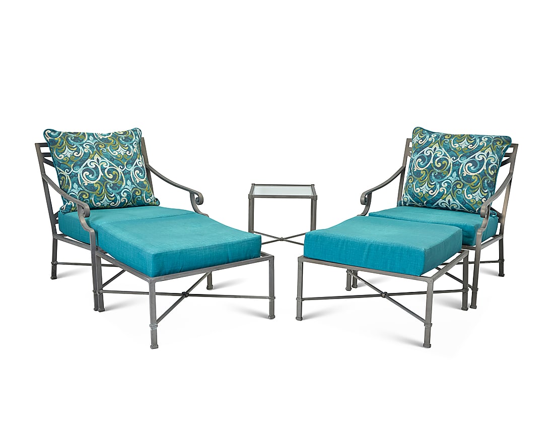 Richard Frinier (b. 1946), A pair of 'Venetian' patio armchairs with ottomans and a side table for (1 of 17)