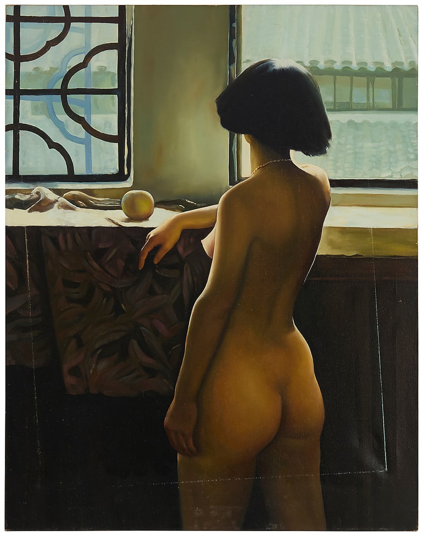 20th Century Chinese Realism School: 20th Century Chinese Realism School Standing nude in an interior, 1998 Oil on canvas Inscribed and dated in Chinese, verso: 98.3 36 1/4 x 28 3/4 in. Provenance: Private Estate, California