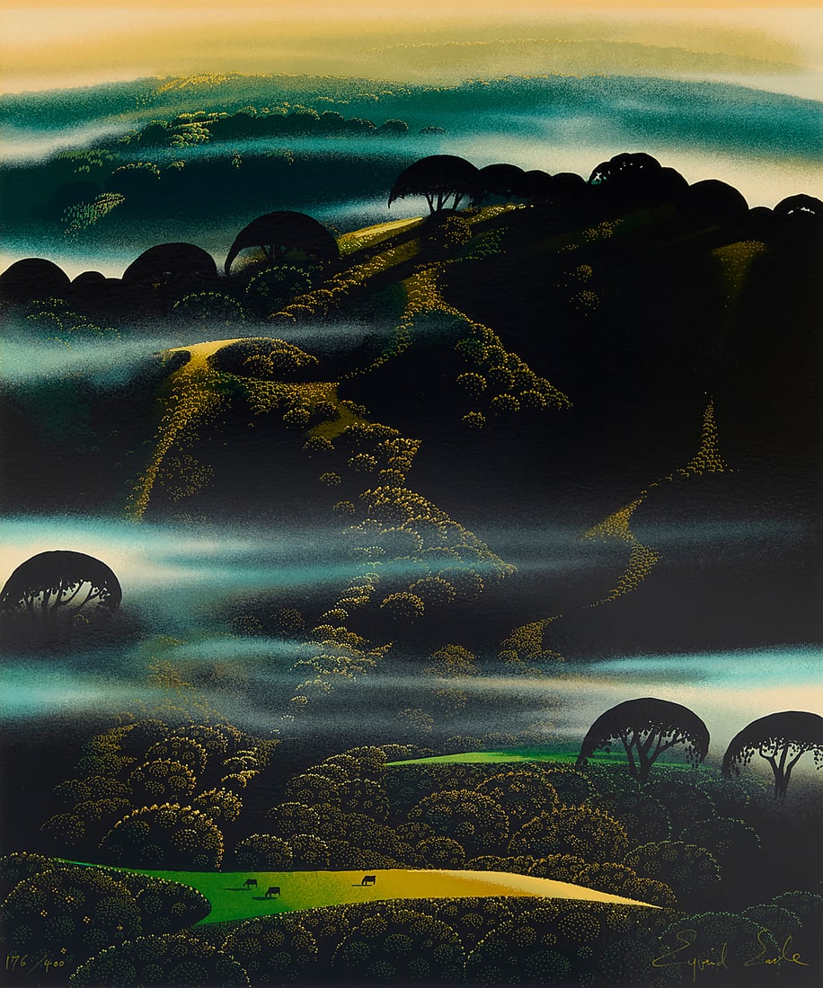 Eyvind Earle (1916-2000), "Fog Draped Hills" (1 of 9)