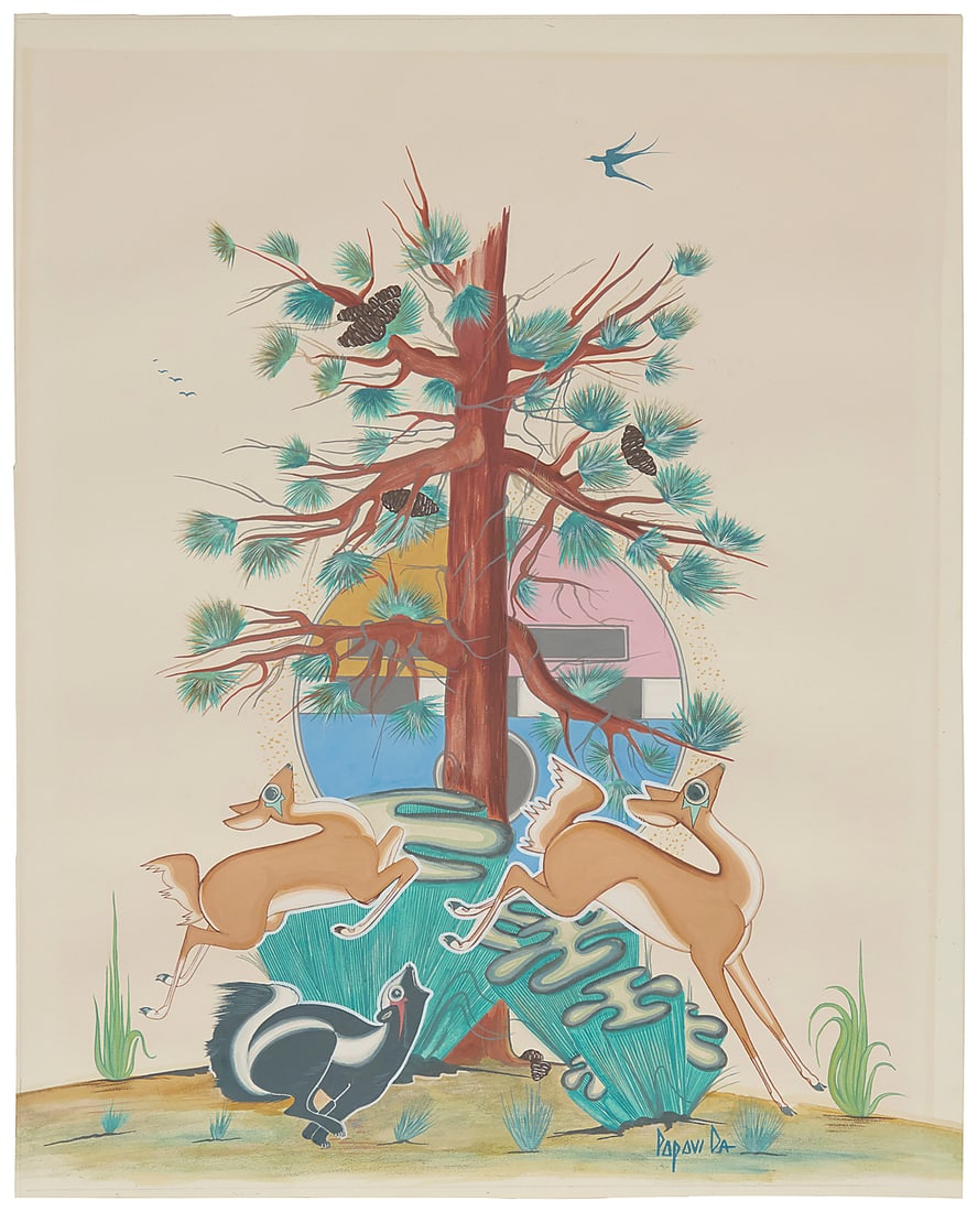 Popovi Da (1923-1971, San Ildefonso Pueblo), Untitled (Deer, Tree, Skunk), circa 1965 (1 of 9)