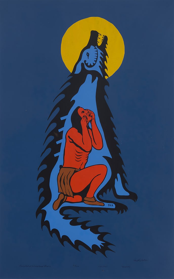 Lloyd Caibaiosai (1947-1975, Ojibway), "Blue Wolf," 1975 (1 of 8)