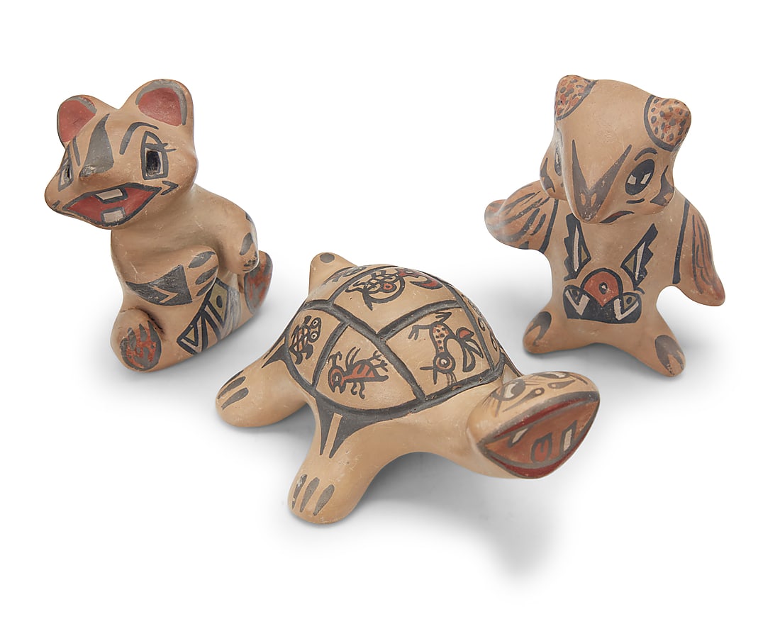 Margaret & Luther Gutierrez (1936-2017 & 1911-1987, Santa Clara Pueblo), Three polychrome pottery (1 of 4)