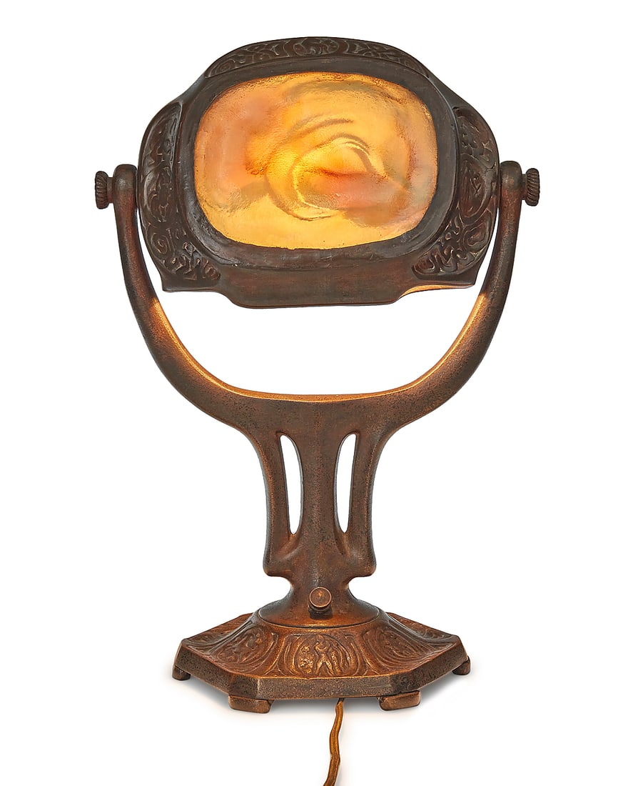 A Tiffany Studios turtleback tile 'Zodiac' table lamp - 5