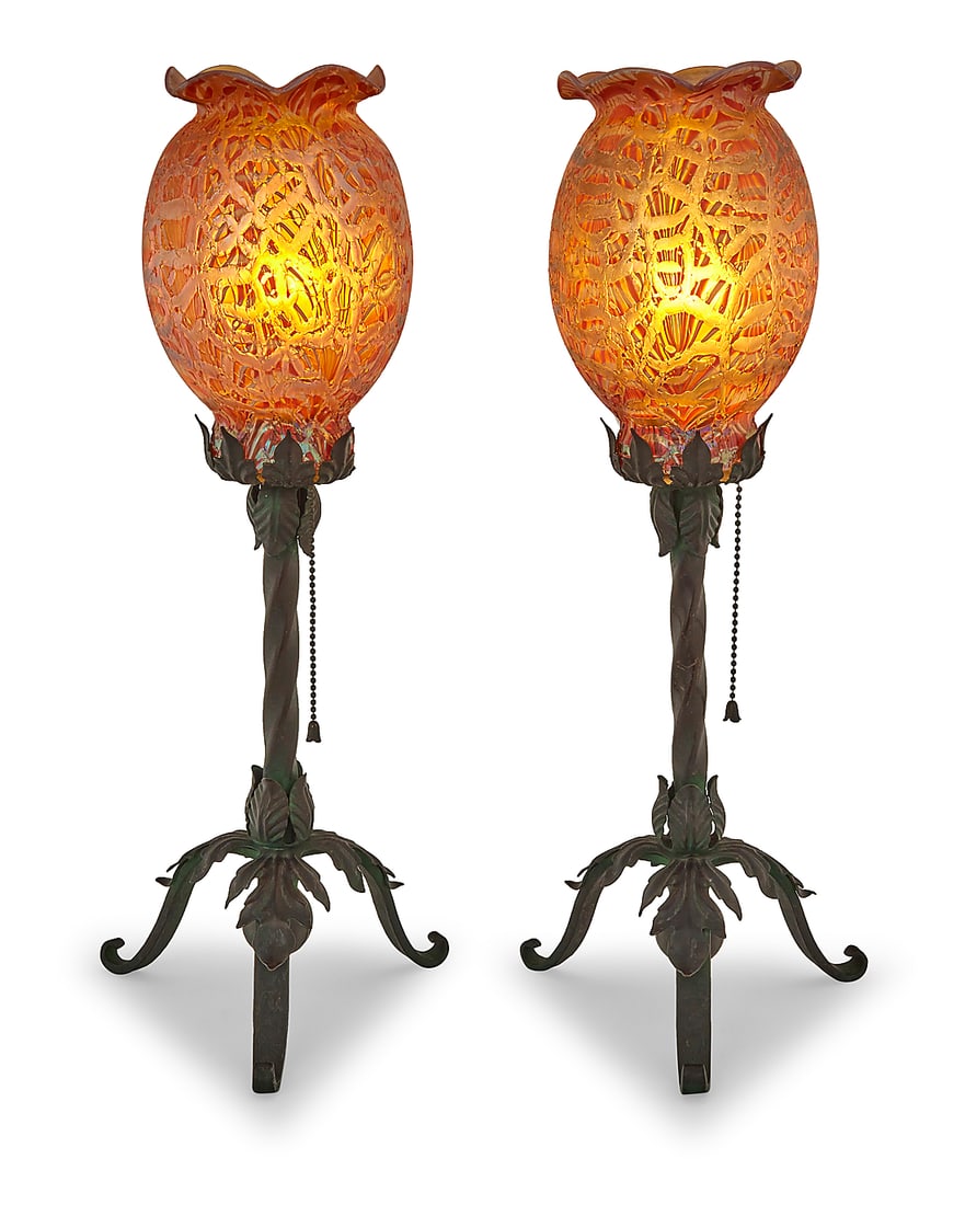 A pair of Durand Moorish crackle glass shades (1 of 7)