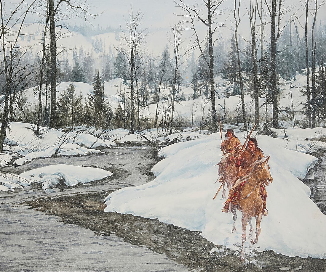 Anthony Sinclair (b. 1943), "Out of the Snow," 1981: Anthony Sinclair (b. 1943) "Out of the Snow," 1981 Oil on canvas Faintly signed and dated lower left: Sinclair © 81; titled in pencil on the stretcher 30 x 36 in.