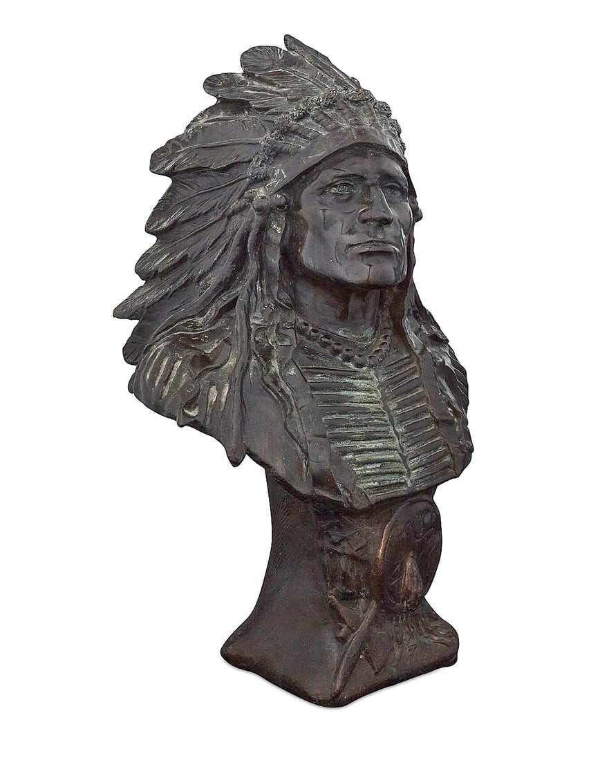 A Bailey Co. patinated bronze bust of an Indian chief: A Bailey Co. patinated bronze bust of an Indian chief 1901 Dated and inscribed in the casting: Copyright / The Bailey Height 17 1/8 in., width 10 3/4 in., depth 8 1/2 in.