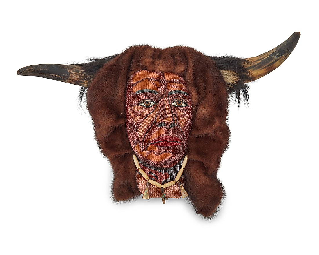 A contemporary Cree beaded buffalo portrait bust wall sculpture (1 of 2)